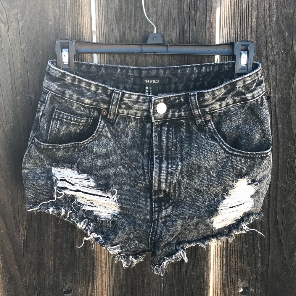 Black Distressed Jean Shorts